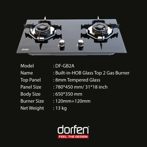 DORFEN Built-in-HOB Glass Top 2 Gas Burner, DORFEN Built-in-HOB Glass Top 3 Gas Burner, DORFEN DF-GB2A, DORFEN DF-GB3A, DORFEN DF-GB2B, DORFEN DF-GB2C, DORFEN Gas Burner, Marquis Gas Burner