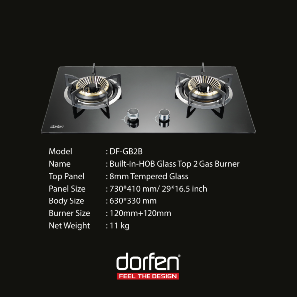 DORFEN Built-in-HOB Glass Top 2 Gas Burner, DORFEN Built-in-HOB Glass Top 3 Gas Burner, DORFEN DF-GB2A, DORFEN DF-GB3A, DORFEN DF-GB2B, DORFEN DF-GB2C, DORFEN Gas Burner, Marquis Gas Burner