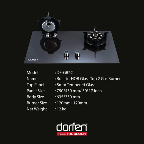 DORFEN Built-in-HOB Glass Top 2 Gas Burner, DORFEN Built-in-HOB Glass Top 3 Gas Burner, DORFEN DF-GB2A, DORFEN DF-GB3A, DORFEN DF-GB2B, DORFEN DF-GB2C, DORFEN Gas Burner, Marquis Gas Burner