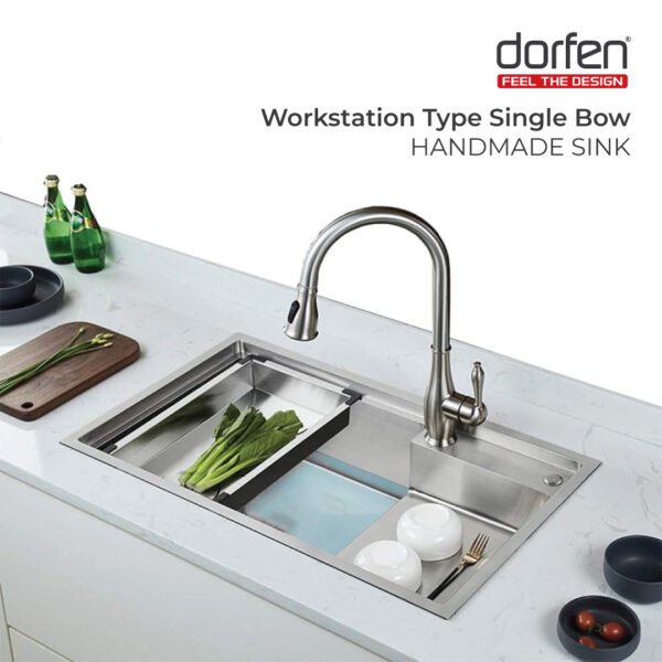 DORFEN Workstation Type Single Bowl Smart Handmade Sink, DF-KS002