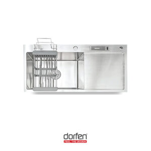 DORFEN Single Bowl with Drain Board Smart Handmade Sink, DF-KS003