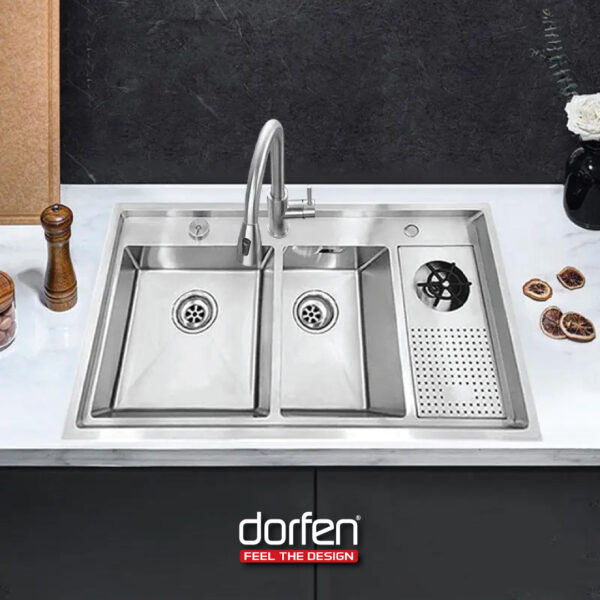 DORFEN Double Bowl Cup Rinser Smart Handmade Sink, DF-KS004