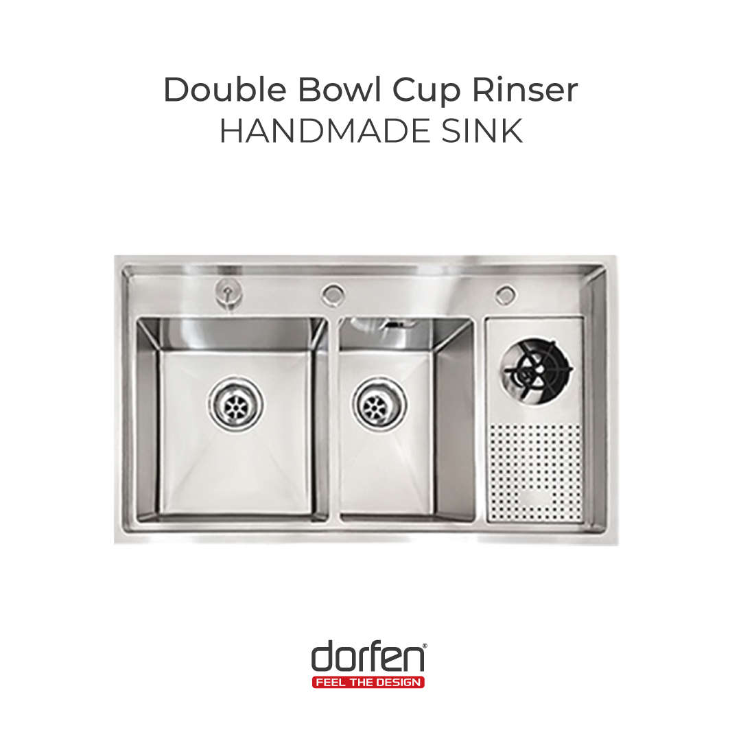 DORFEN Double Bowl Cup Rinser Smart Handmade Sink, DF-KS004