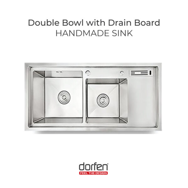 DORFEN Double Bowl with Drain Board Smart Handmade Sink, DF-KS005