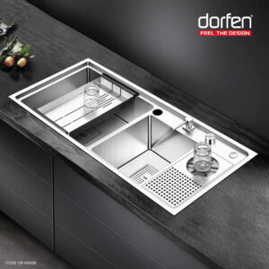 DORFEN Double Bowl with Drain Board Smart Handmade Sink, DF-KS006