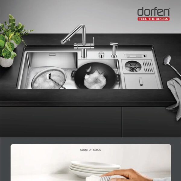 DORFEN Double Bowl with Drain Board Smart Handmade Sink, DF-KS006