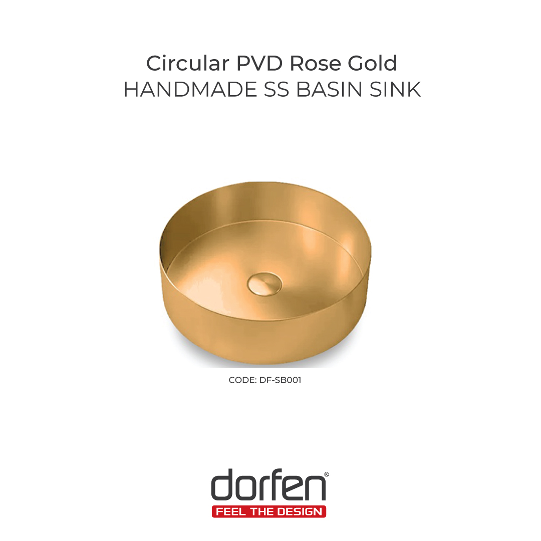 DORFEN Circular PVD Rose Gold Handmade SS Basin Sink, DF-SB001